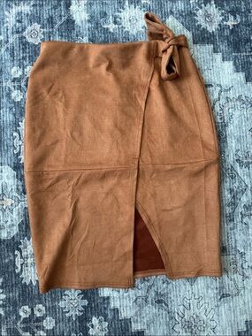 Chestnut Wrap-Front Pencil Skirt with Side Knot